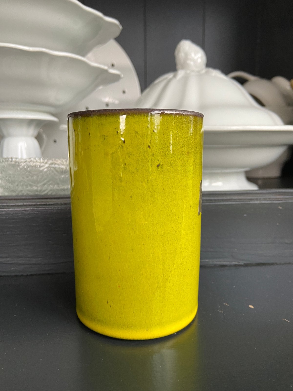 Vintage geel groen aardewerk vaasje retro jaren 70, Antiek en Kunst, Curiosa en Brocante, Ophalen of Verzenden