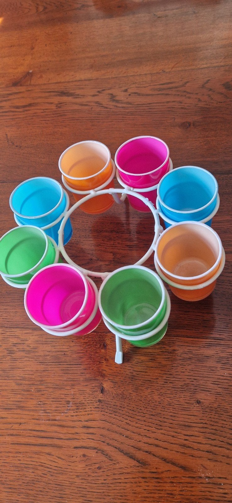 Retro glaasjes set met stalen houder - 8 stuks, Antiek en Kunst, Ophalen of Verzenden