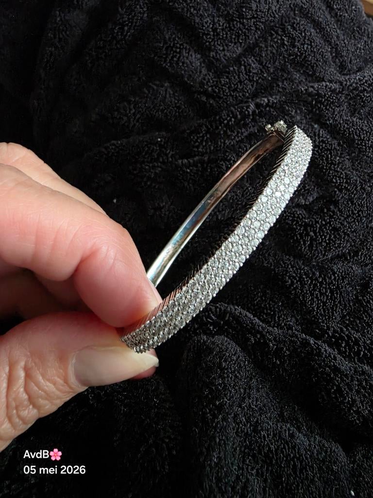 Zilveren Slavenarmband met Steentjes, Sieraden, Tassen en Uiterlijk, Armbanden, Gebruikt, Ophalen of Verzenden, Zilver, Zilver