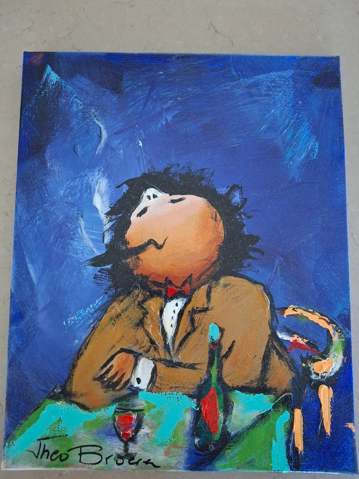 Theo Broeren Schilderij - Man met Snor en Wijn (40x50 cm), Ophalen