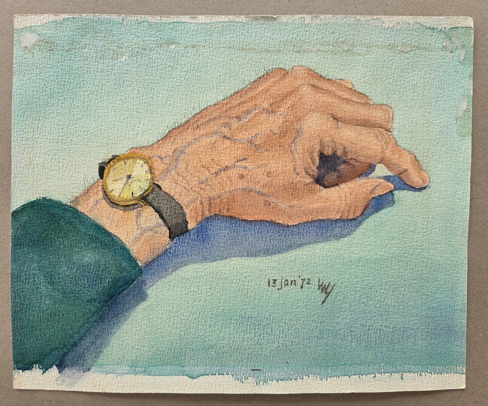 Hand met horloge. Aquarel. Gesigneerd. 1972., Ophalen of Verzenden