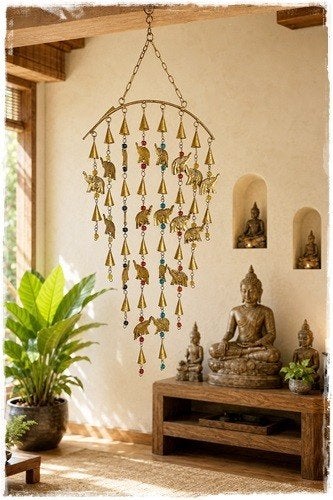 Windgong olifantenmobiel en gemengde kralen 33 x 84 cm. lang, Faire, Nieuw, Ophalen of Verzenden, Faire