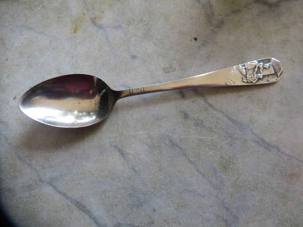 Oude verzilverde Gero kinder pap lepel, sprookjes serie, Ophalen of Verzenden