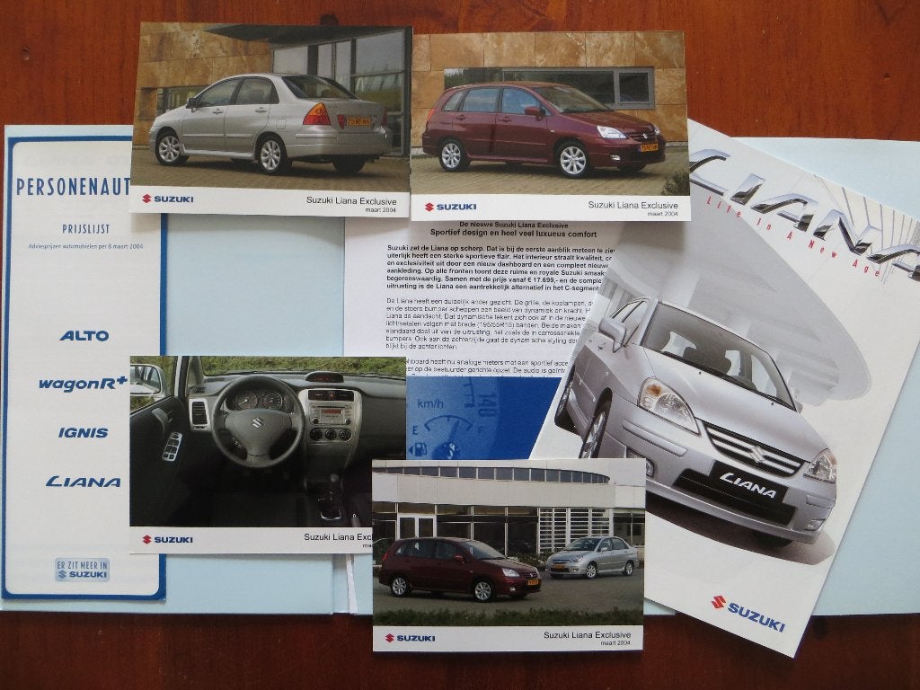 persmap Suzuki Liana Exclusive (maart 2004) o.a 5 persfoto's, Ophalen of Verzenden, Nieuw, Overige merken