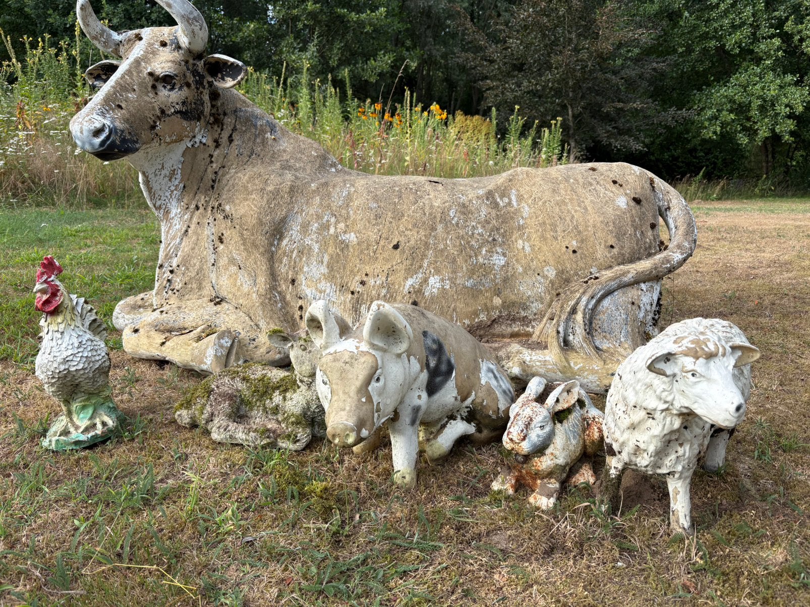 Landelijke tuinbeelden koe, schaap, varken, haan, konijn,lam, Ophalen, Gebruikt