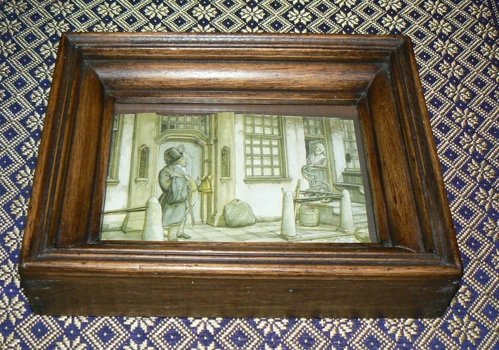 Anton Pieck prent 3D in houten frame 10 x 15 cm, Gebruikt, 1980 tot heden, Ophalen of Verzenden, Gebouw