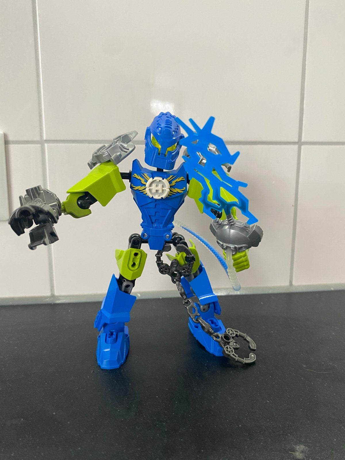 Lego Bionicle Figuur - Blauw en Groen, Gebruikt, Bionicle, Lego, Ophalen of Verzenden