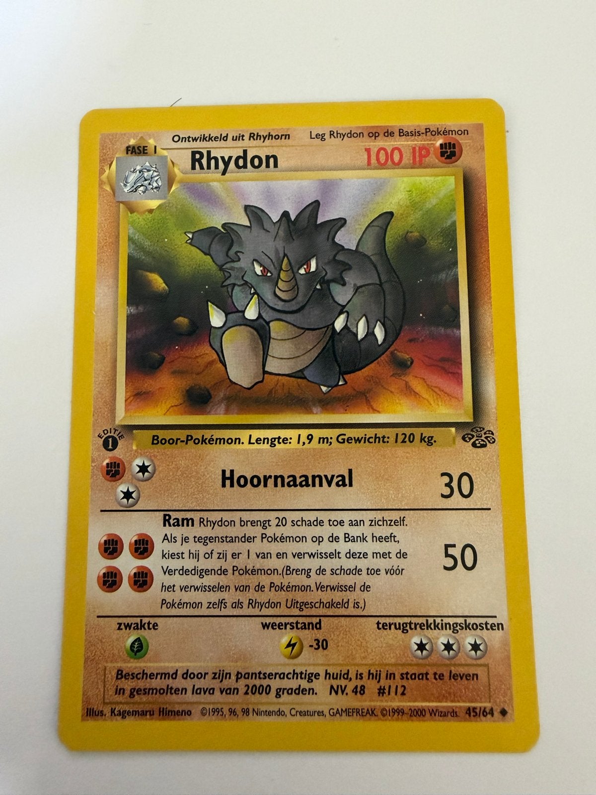 Pokémon Rhydon 1e Editie Jungle 45/64 Nederlands – Origineel, Hobby en Vrije tijd, Verzamelkaartspellen | Pokémon, Ophalen