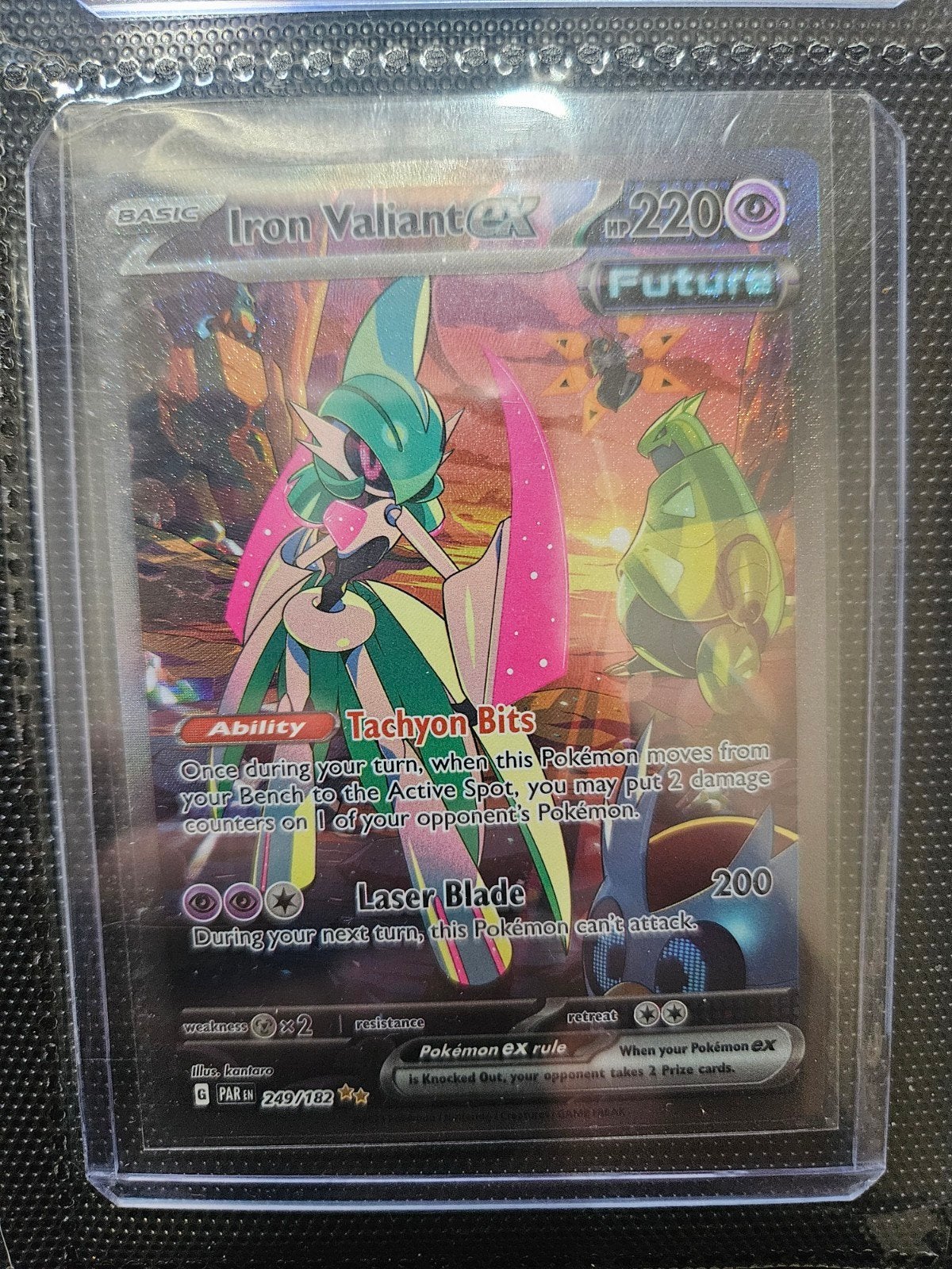 Pokemon Iron Valiant ex 249/182 Paradox Rift, Ophalen of Verzenden, Zo goed als nieuw, Losse kaart, Foil