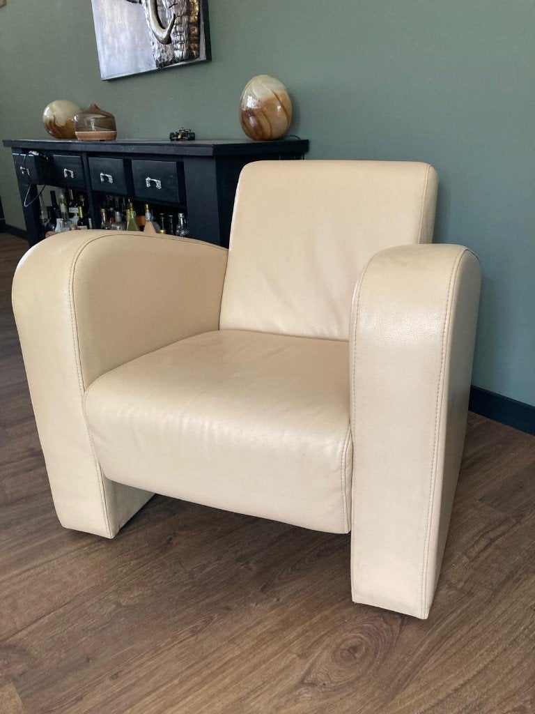 fauteuil stoel, Gebruikt, 50 tot 75 cm, Ophalen, Leer, kuipstoel.
