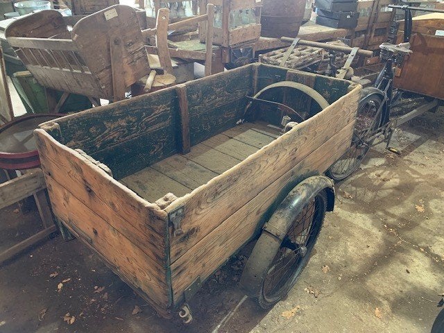 Antieke houten bakfiets met grote laadbak - Vintage, Antiek en Kunst, Ophalen