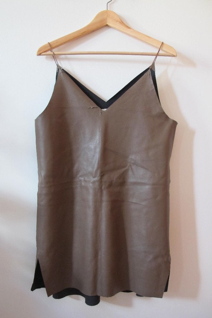 Oversized faux leather dress Bieden, Kleding | Dames, Maat 38/40 (M), Bruin, Ophalen of Verzenden, Gedragen