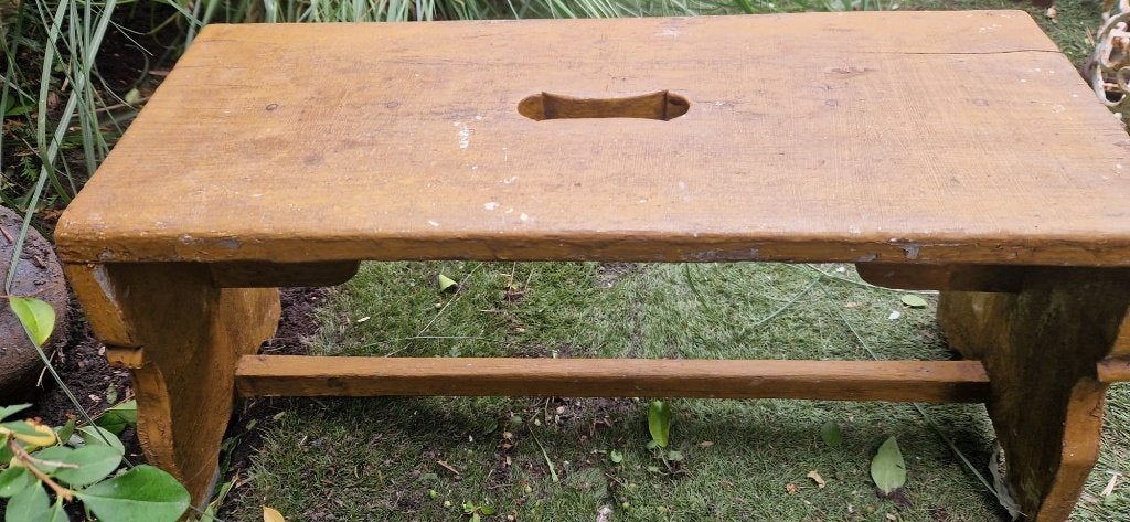 Sfeervol laag opstapje/bankje (brocante), Hout, Ophalen of Verzenden, Geel, Gebruikt