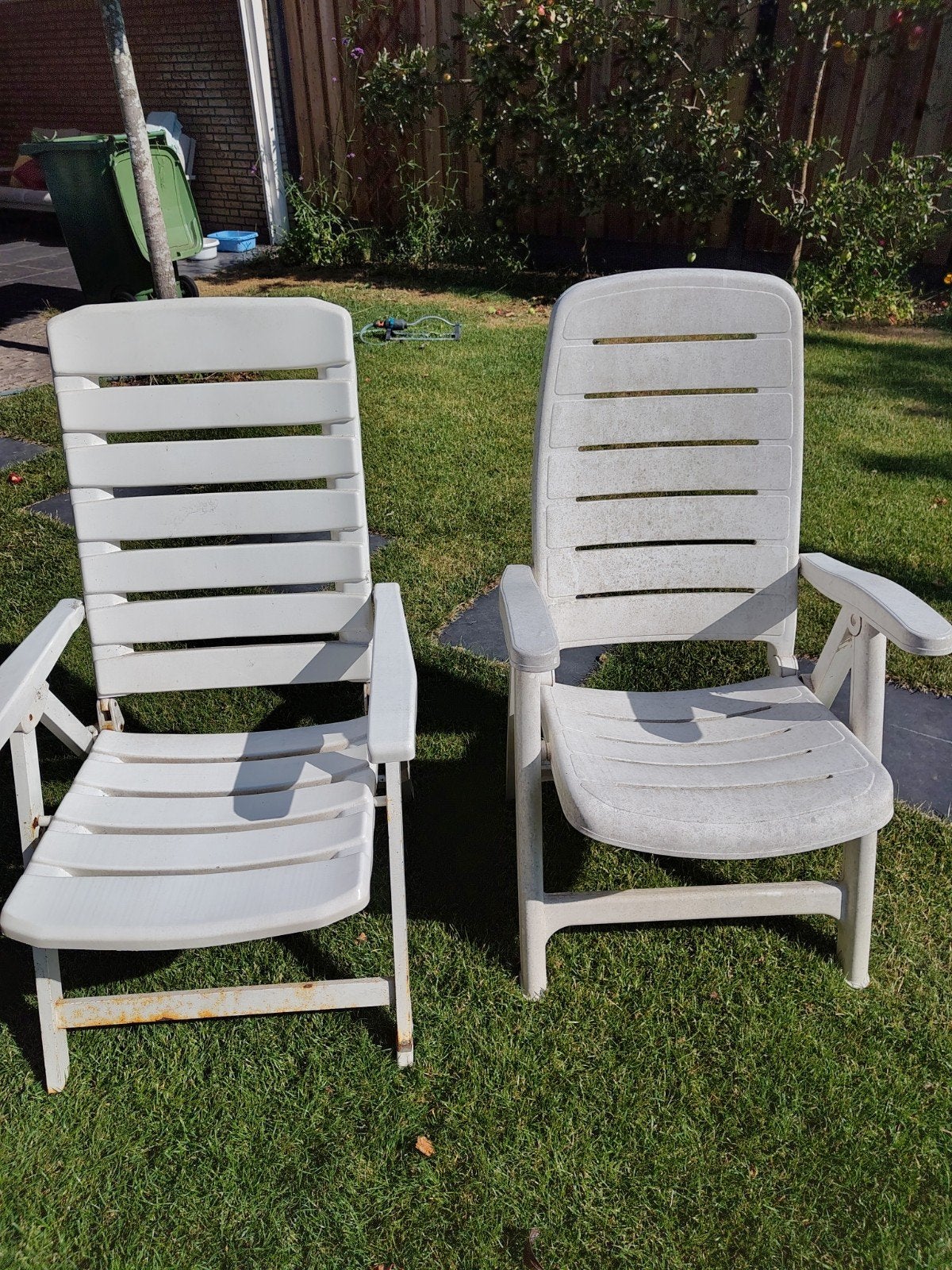 5x Verstelbare Tuinstoelen Wit Kunststof, Ophalen, Gebruikt, Kunststof, Verstelbaar