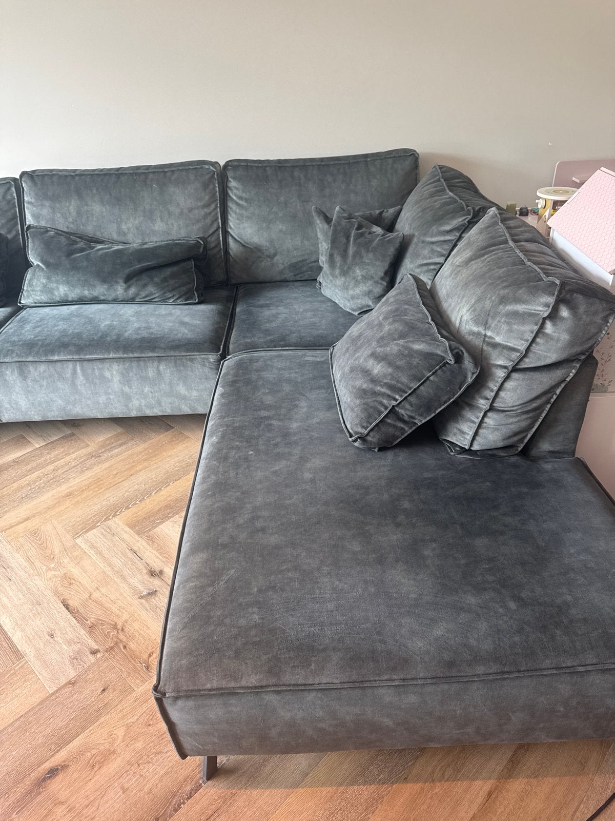 Grote U-bank van 3.96 meter breed, Ophalen, Gebruikt, 100 tot 125 cm, Hoekbank