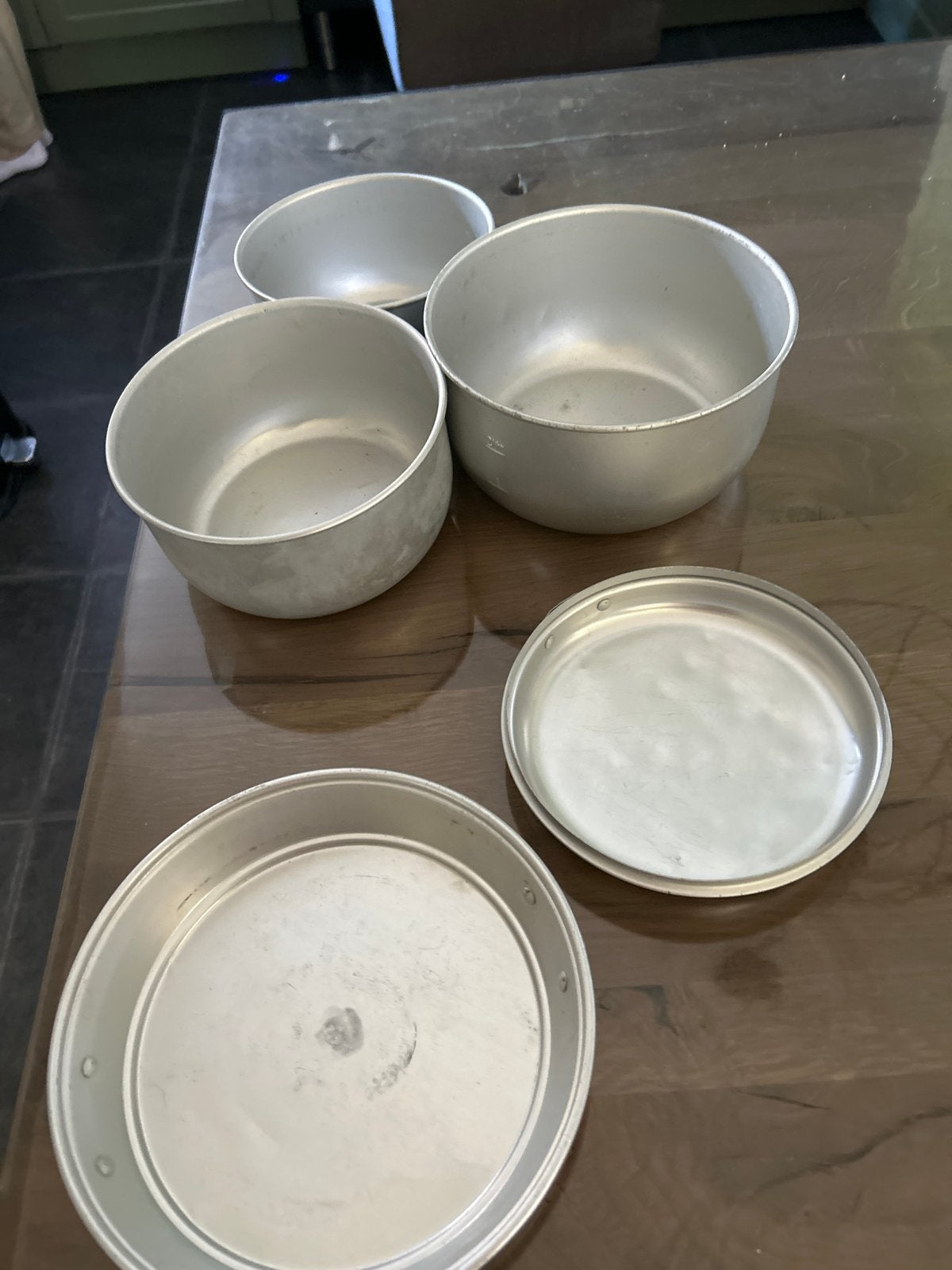 3-delige camping pannenset met 2 deksels, Caravans en Kamperen, Ophalen of Verzenden, Gebruikt