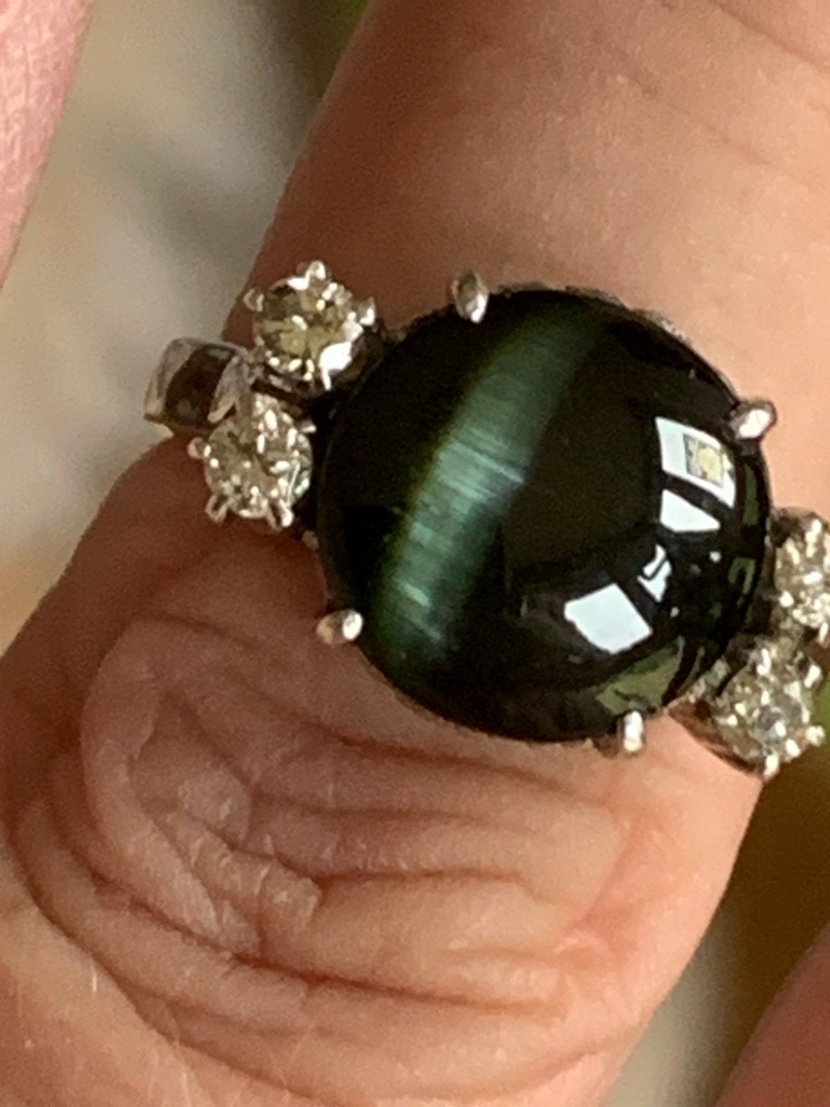 Antieke gouden art deco ring met groene saffier (kattenoog), Sieraden, Tassen en Uiterlijk, Antieke sieraden, Verzenden, Goud