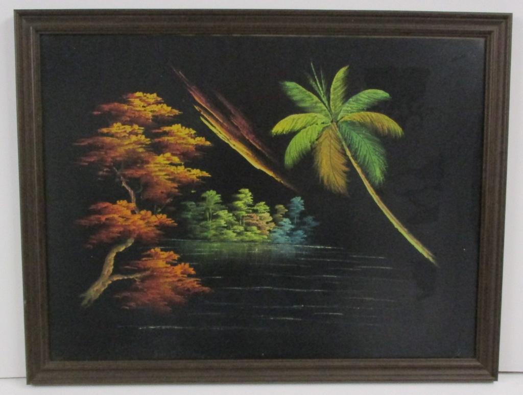 Schilderijtje met o.a. palmboom in lijst {4979}, Ophalen, Minder dan 50 cm, Gebruikt, Minder dan 50 cm
