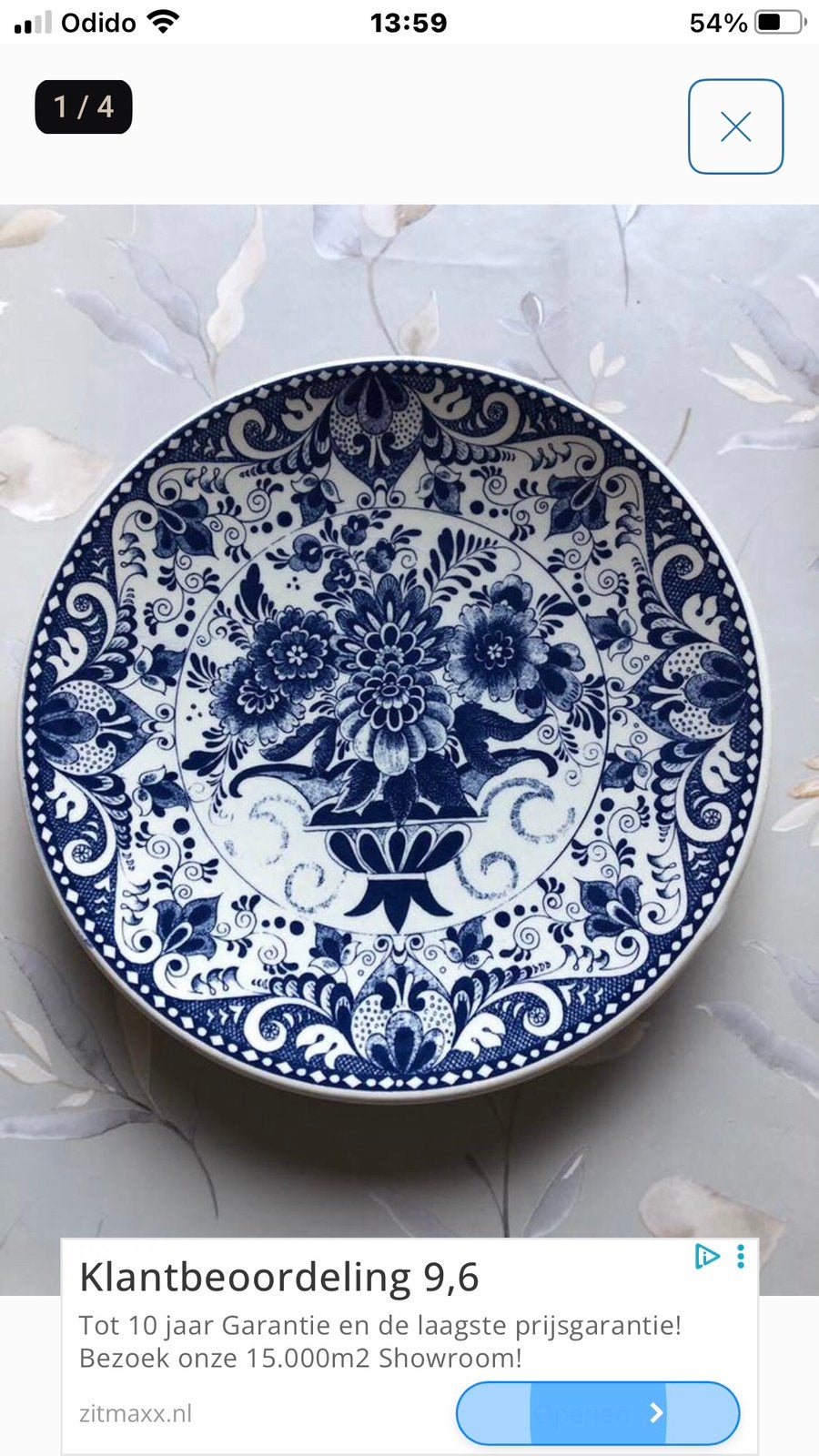 Delftsblauw wandbord met bloemenvaas, Antiek en Kunst, Ophalen of Verzenden