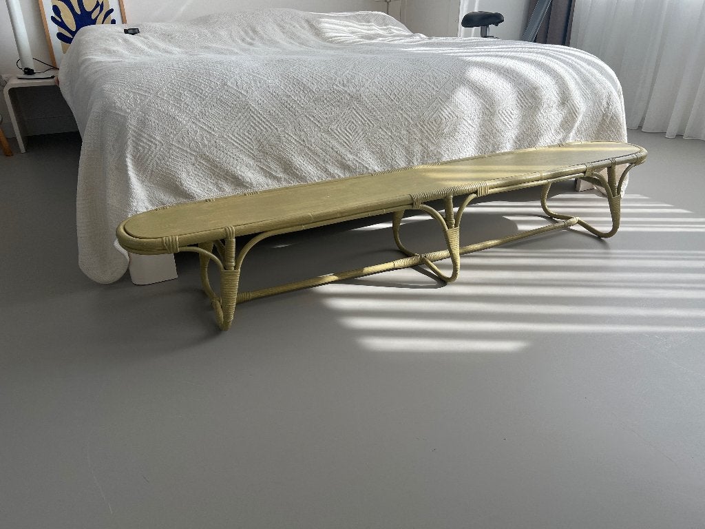 Bamboe rotan bankje, Huis en Inrichting, Banken | Sofa's en Chaises Longues, Ophalen, Minder dan 75 cm, Tweepersoons, Zo goed als nieuw