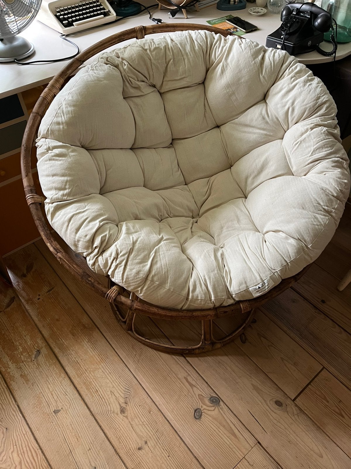 Papasan grote ronde luie stoel, rotan naturel, Ophalen, Riet of Rotan, Zo goed als nieuw, Eén