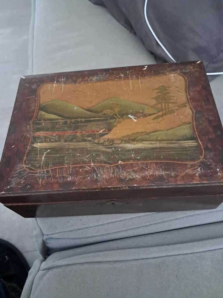 Antieke Houten Juwelenkist met Spiegel en Inlegwerk, Ophalen of Verzenden