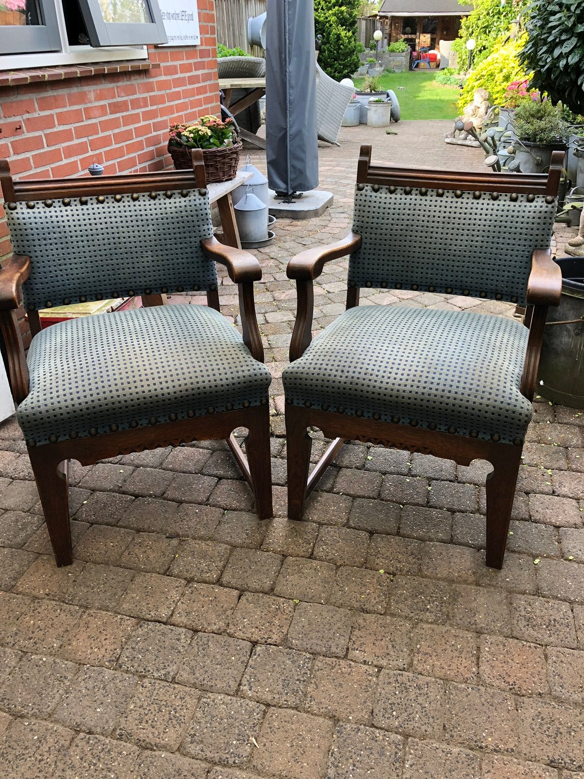 Brocante stoelen, Huis en Inrichting, Stoelen, Ophalen, Gebruikt, Twee, Blauw