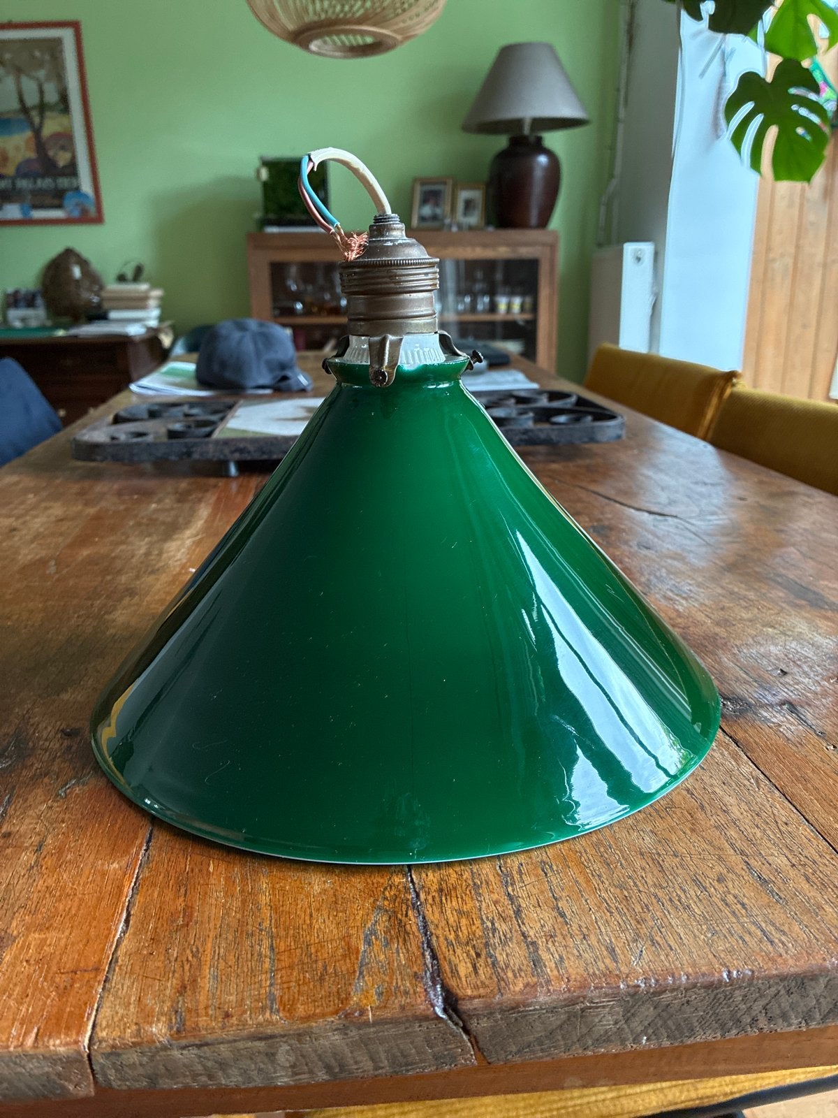 Vintage Groene Glazen Hanglamp Kap, Antiek en Kunst, Ophalen