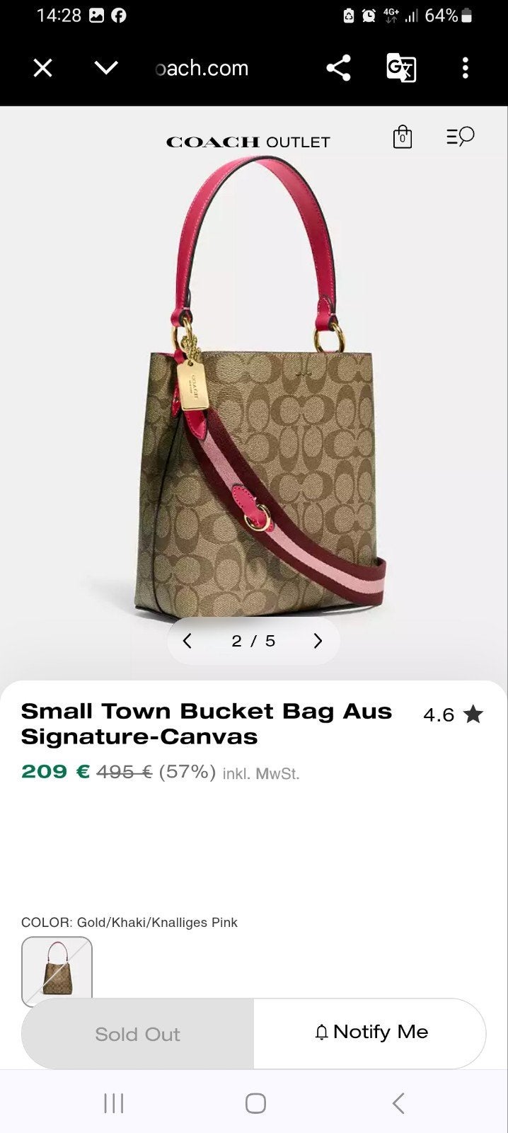 Coach Small Town Bucket Bag Signature-Canvas, Sieraden, Tassen en Uiterlijk, Ophalen of Verzenden, Nieuw, Bruin, Handtas