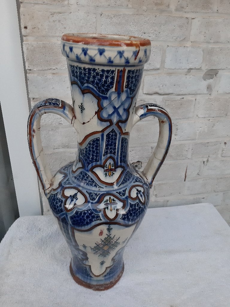 Vaas, heel mooi en antiek, aardewerk. Heel oud. Delftsblauw, Ophalen, Met patroon/structuur, Gebruikt, Blauw