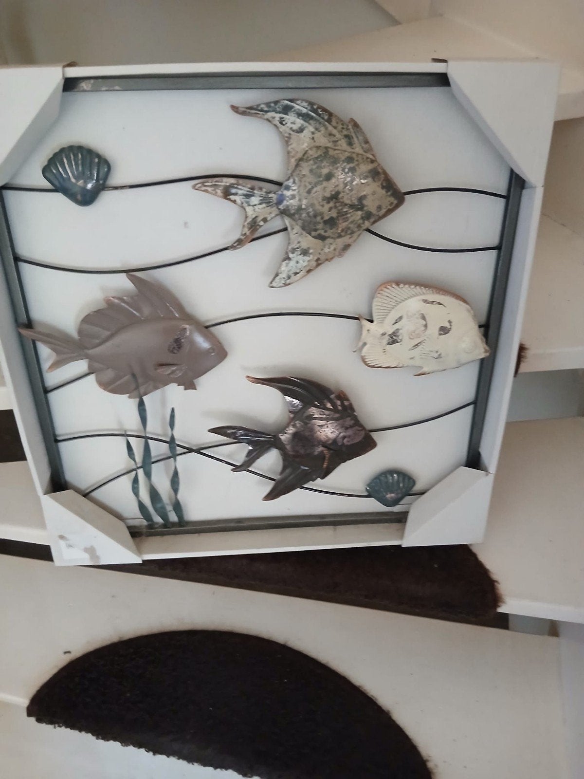 Wanddecoratie vissen en schelpen, Ophalen, Metaal, Wandsculptuur, Gebruikt