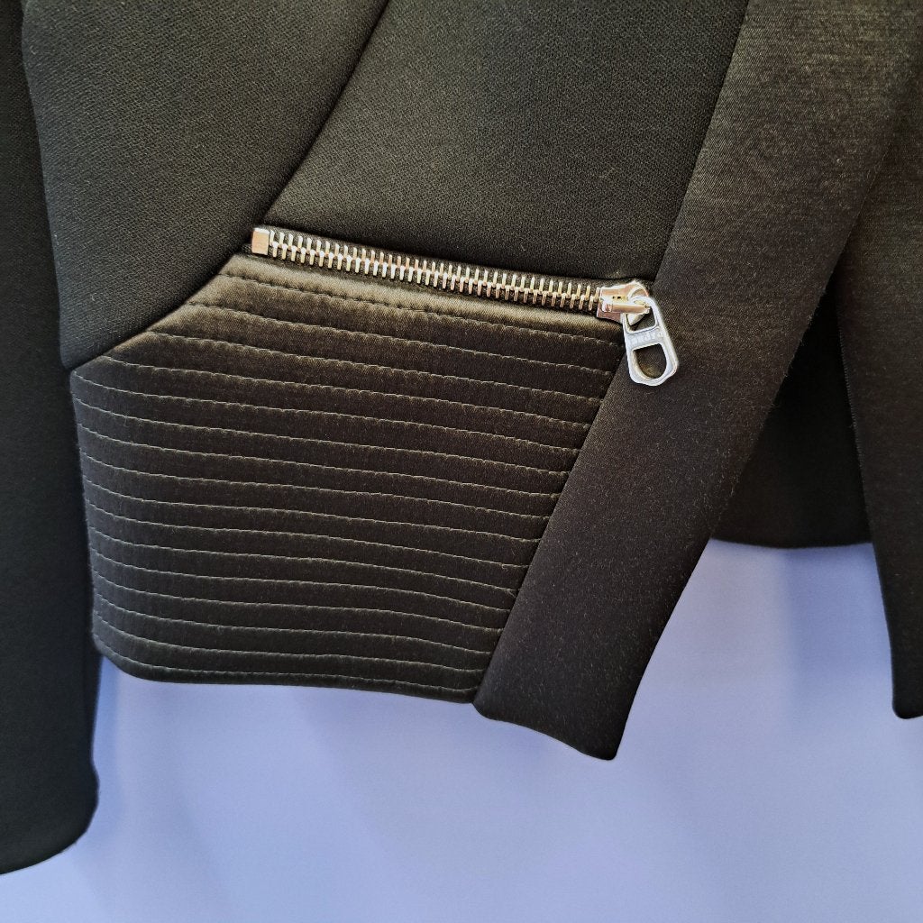 Sandro Paris kort zwart jasje met ritsdetails satin 38 50333, Maat 38/40 (M), ., Zwart, Sandro