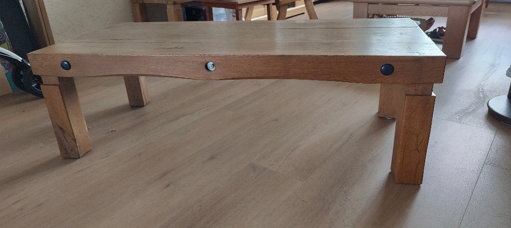 Massief eiken salontafel, Ophalen, Gebruikt, 100 tot 150 cm, Eikenhout