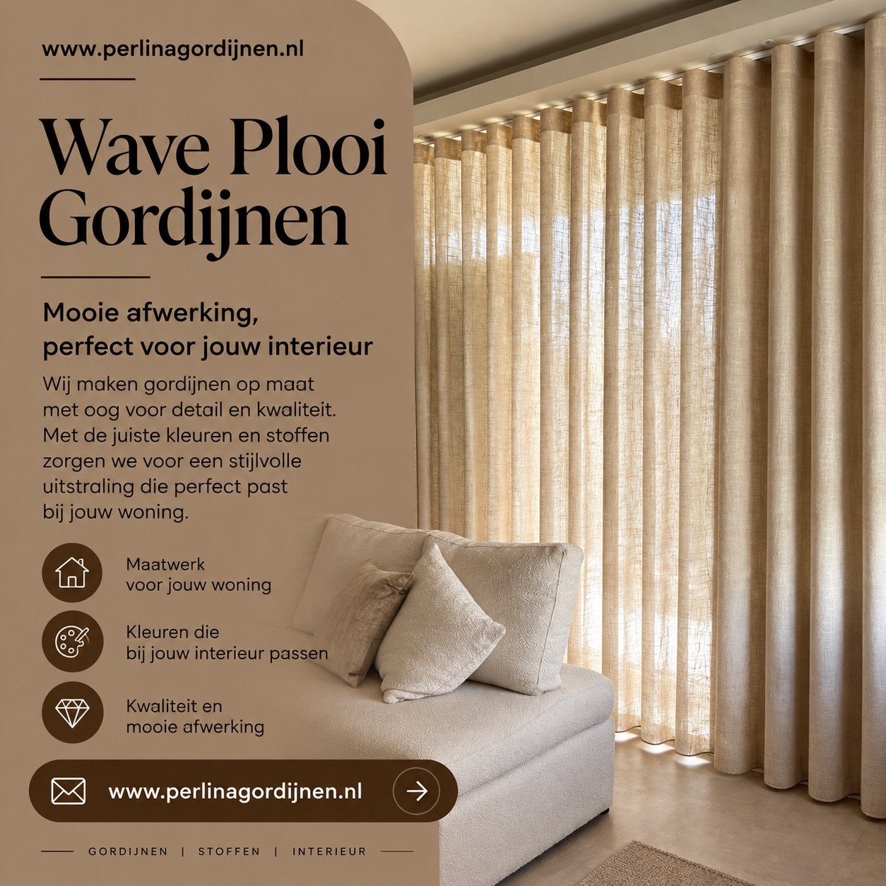 Wave Plooi Gordijnen op maat - Perfect voor jouw interieur, Ophalen of Verzenden, Nieuw, Gordijn, Plooiafwerking