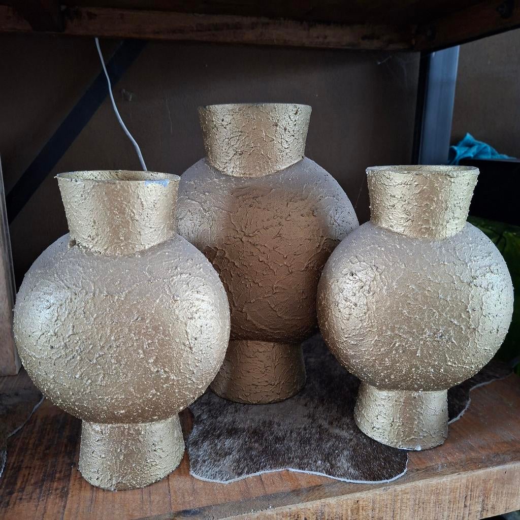 3 gouden vazen van intratuin, Ophalen, Nieuw, Overige kleuren, Minder dan 50 cm