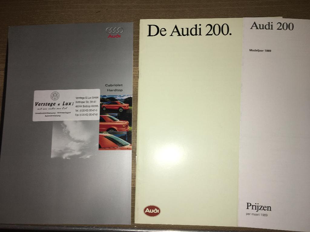 2x Audi 200 1989 folders brochures prijslijst Nederland, Ophalen of Verzenden, Zo goed als nieuw, Audi