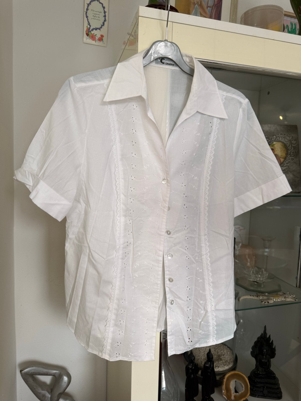 Witte blouse met korte mouwen en borduursels M, Kleding | Dames, Ophalen of Verzenden, Zo goed als nieuw, Maat 38/40 (M), Wit