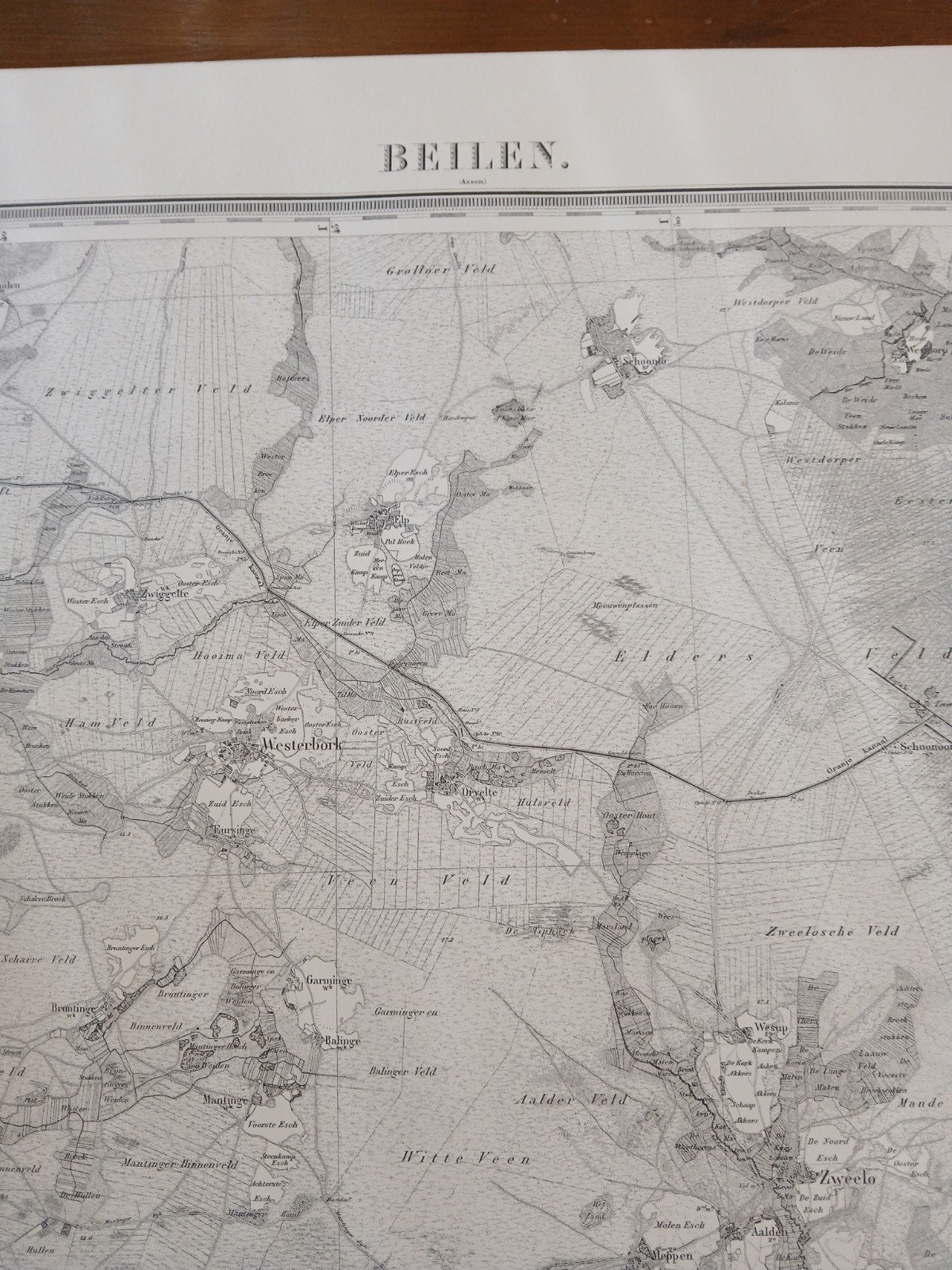 Topografische en Militaire Kaart Beilen (1861/1862), Gelezen, Ophalen of Verzenden, Landkaart, 1800 tot 2000