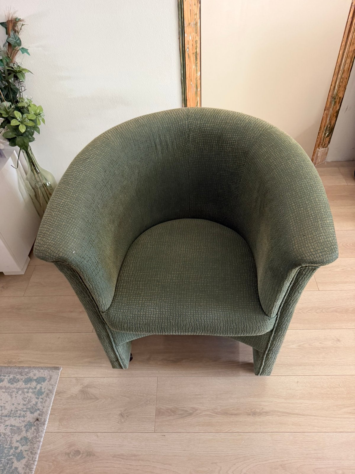 GRATIS groene fauteuil met wieltjes, Huis en Inrichting, Ophalen, Gebruikt, Minder dan 75 cm, 50 tot 75 cm