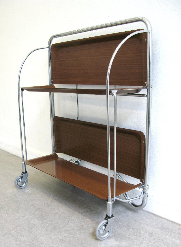 Vintage Bremshey Dinett serveerwagen inklapbaar barwagen 60s, Ophalen, Gebruikt