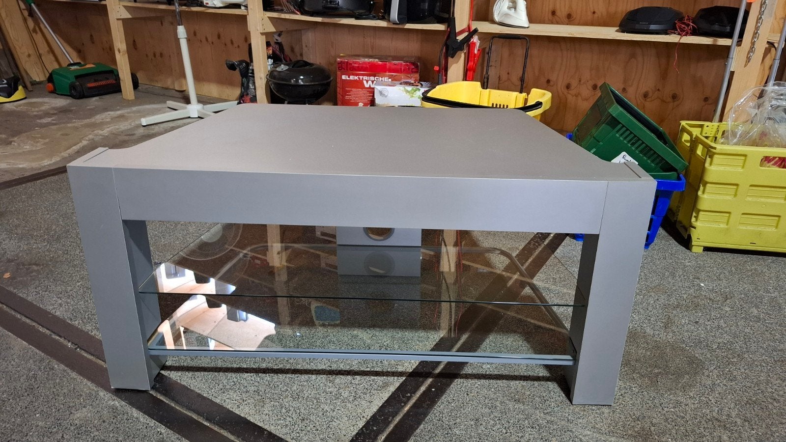 Modern TV-meubel met glazen planken - 101x57x48 cm, Ophalen, Gebruikt, 100 tot 150 cm, Minder dan 100 cm