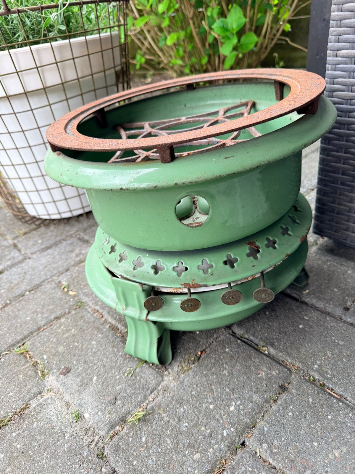 Vintage Groene Emaille Kooktoestel / Petroleumstel, Ophalen of Verzenden