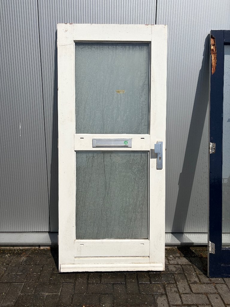 Hardhouten buitendeur wit 2x glas + brievenbus | 93,5x213,5, Ophalen, 80 tot 100 cm, 200 tot 215 cm, Glas