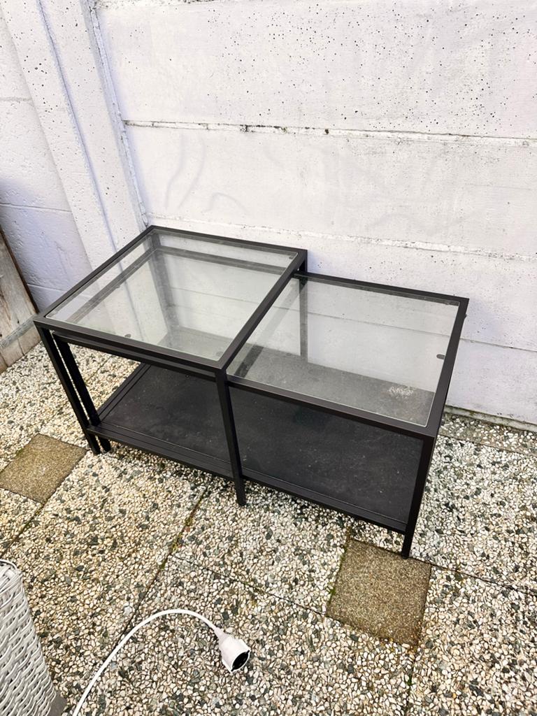 Inschuifbare Salon/Bijzettafel Set - Glas & Metaal, Gebruikt, Glas, 75 cm of meer, Rechthoekig