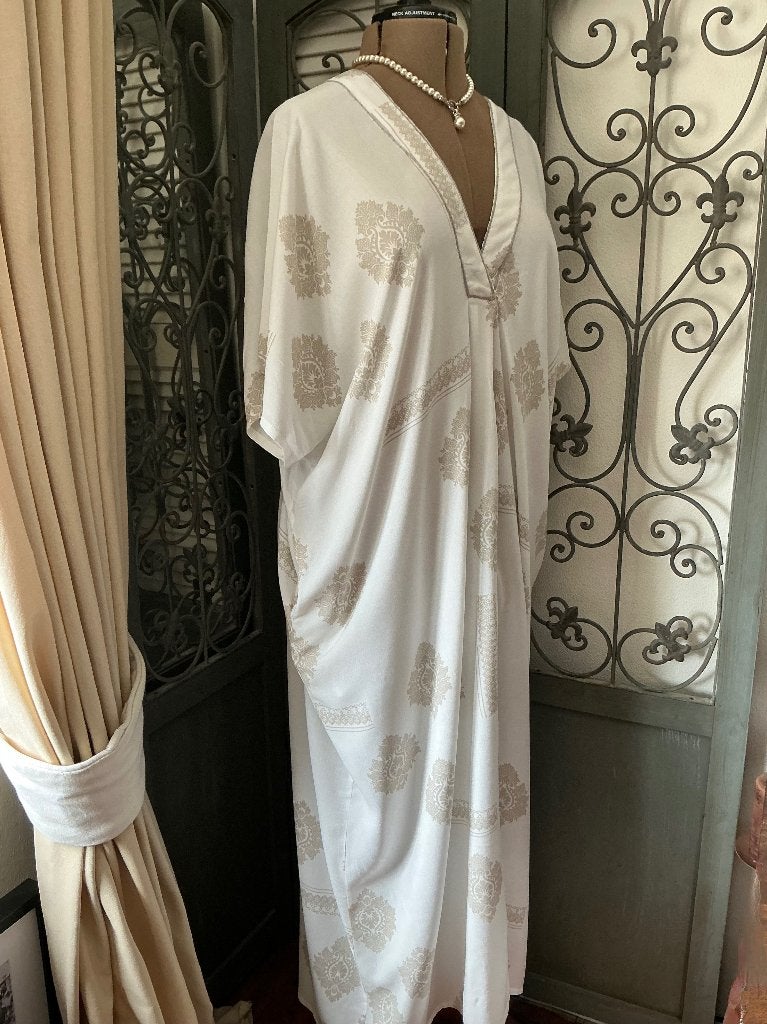 STELLA RITTWAGEN’ MEDITERRAANSE KAFTAN/JURK NIEUW MAAT L-XXL, Kleding | Dames, Jurken, Verzenden, Beige, Maat 46/48 (XL) of groter