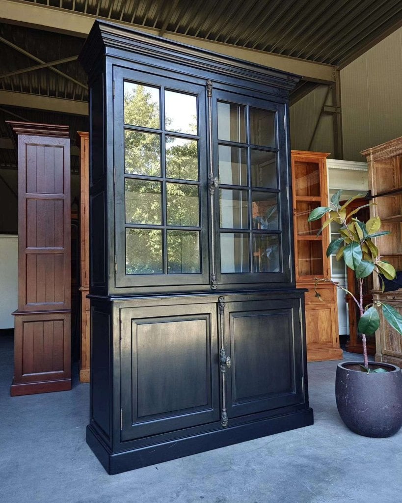 Klassieke zwarte servieskast | Chique hoge buffetkast #7196, Huis en Inrichting, Gebruikt, 100 tot 150 cm, -, 200 cm of meer