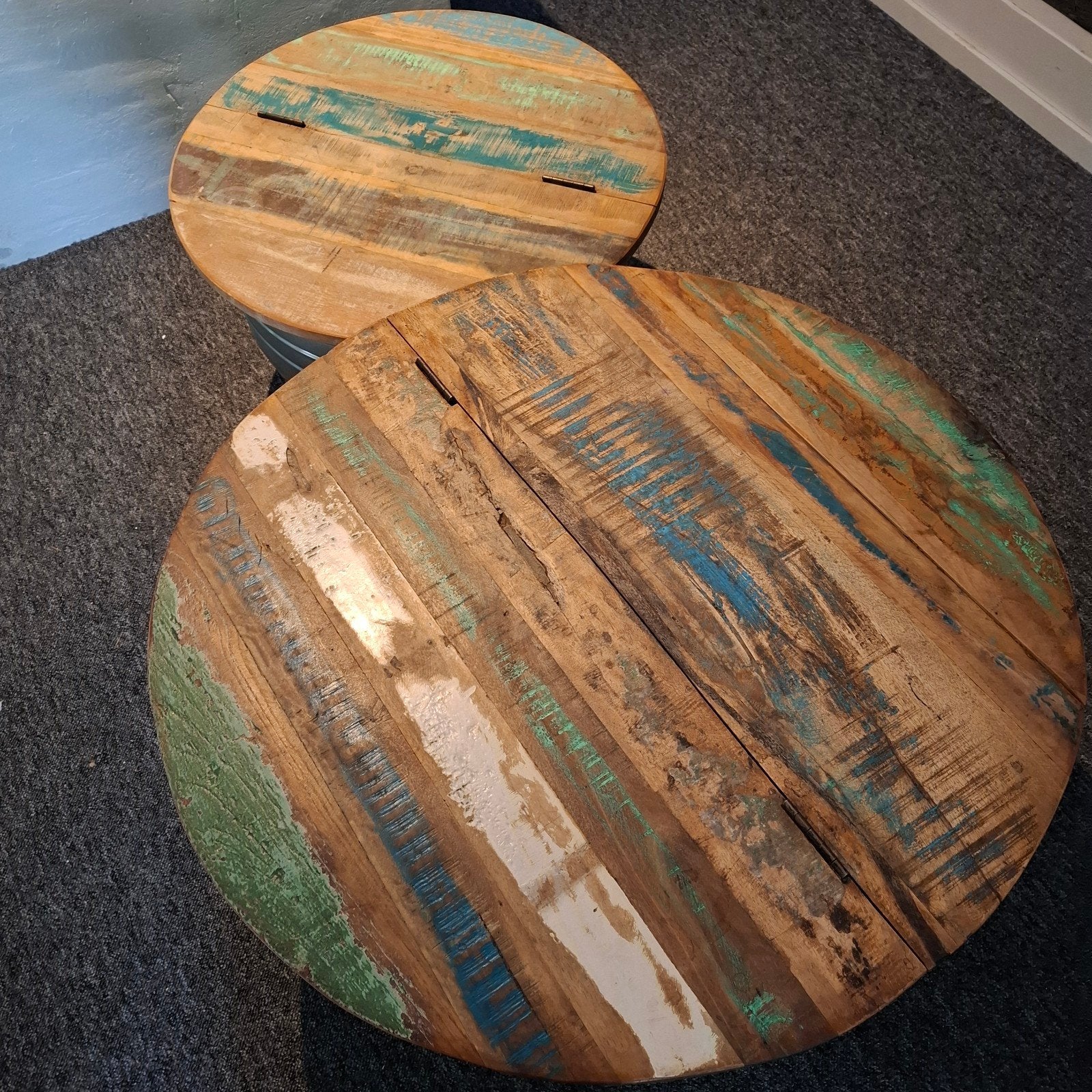 kom vormige salontafel set / sloophout, 50 tot 100 cm, Rond, 50 tot 100 cm, Zo goed als nieuw