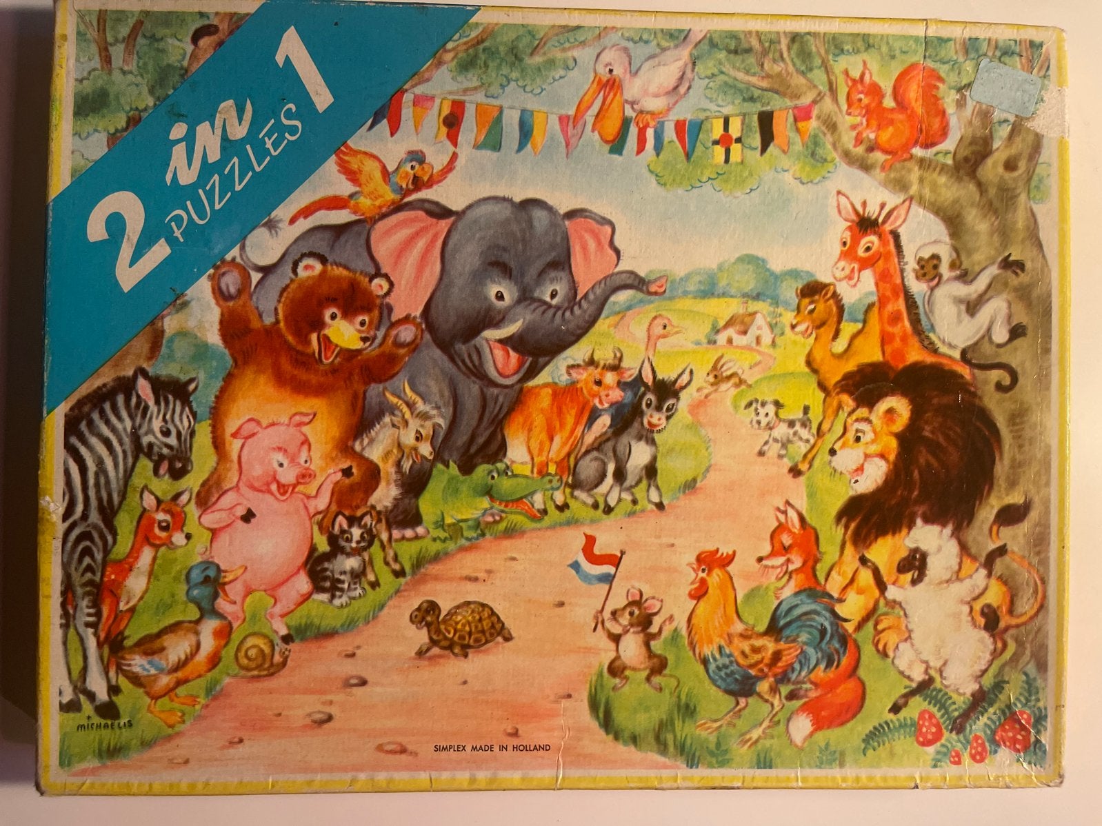 Vintage Simplex Kinderlegpuzzel: Safari & Boerderij (2-in-1), Verzenden, 10 tot 50 stukjes, Gebruikt, 4 tot 6 jaar