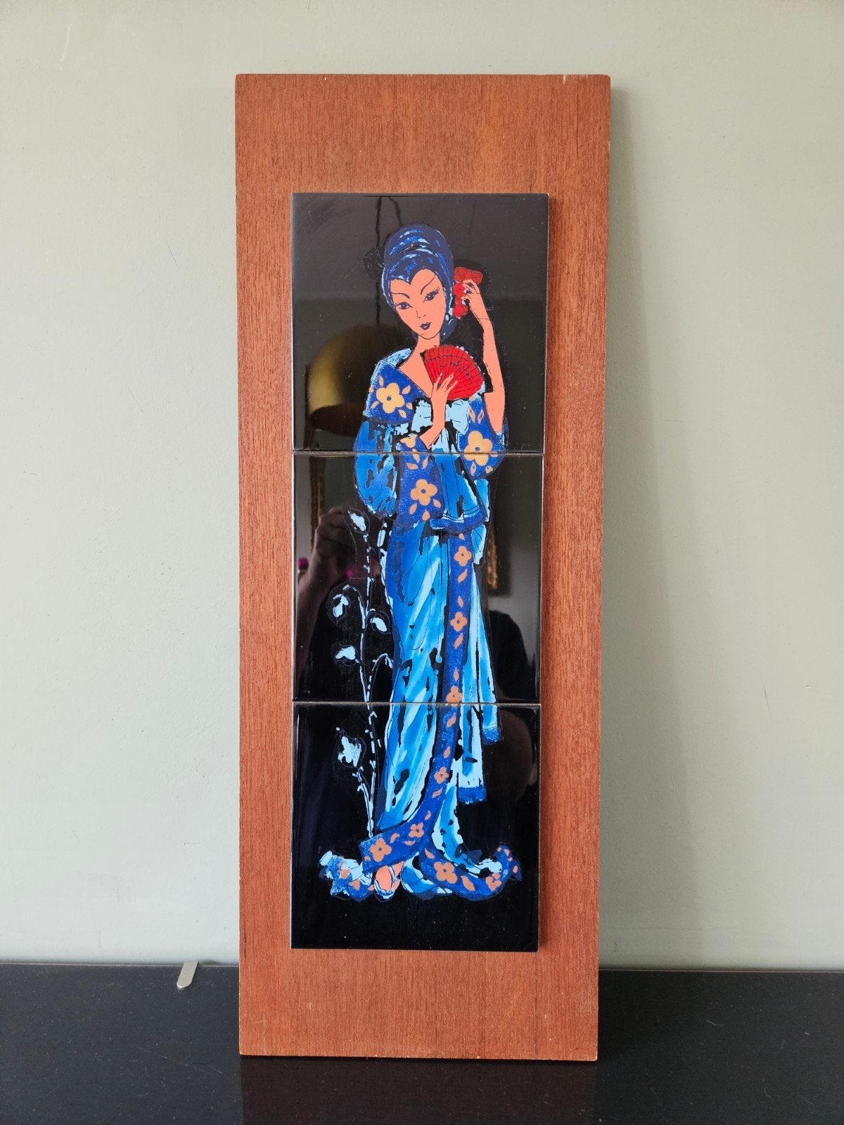 Vintage wanddecoratie: Japanse dame op tegels, Ophalen of Verzenden