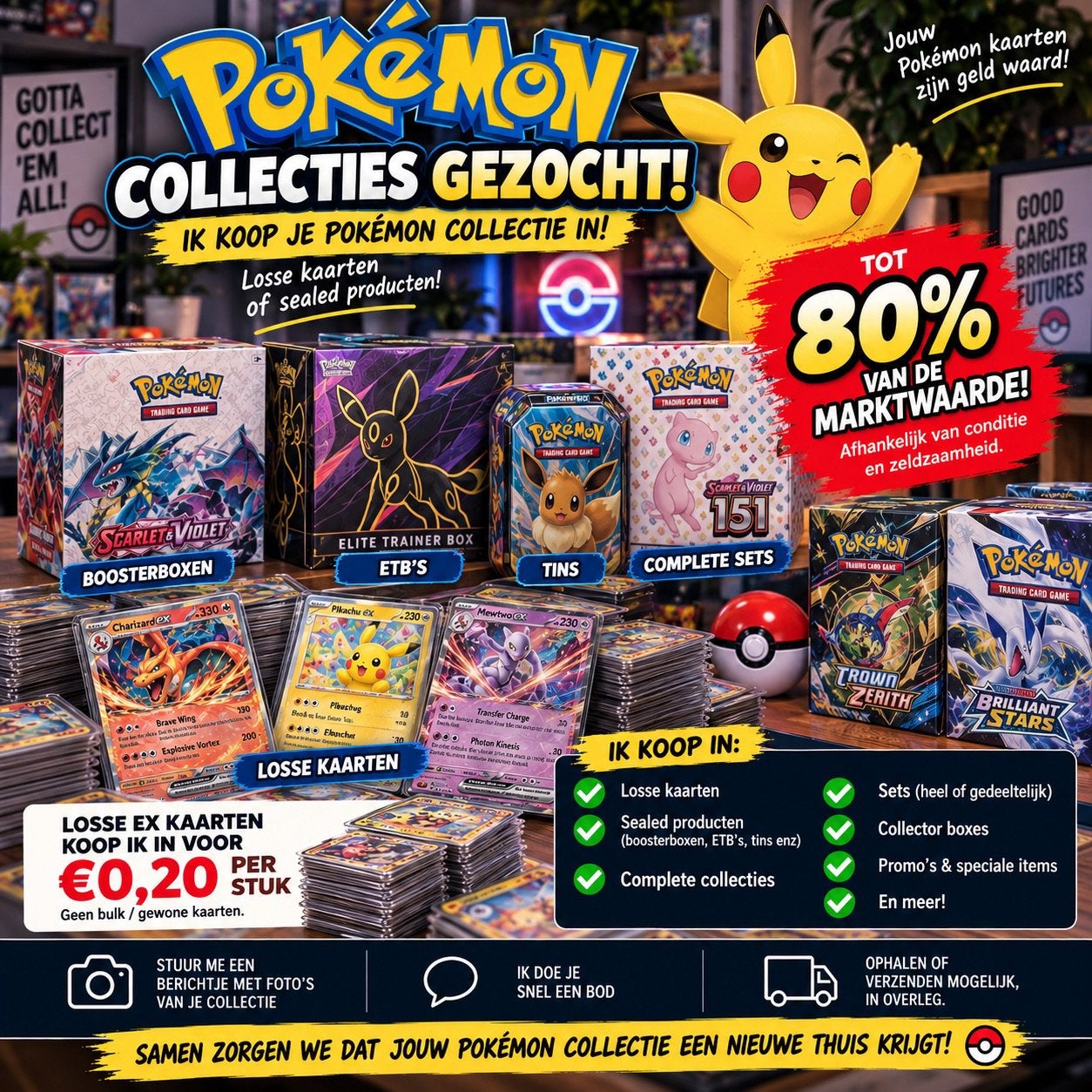 Pokémon collecties gezocht Kaarten en of Sealed!, Ophalen, Zo goed als nieuw